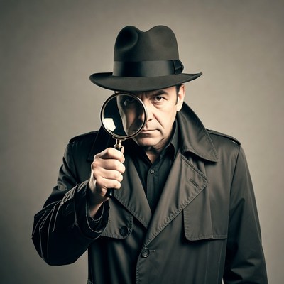Detective holding magnifying glass