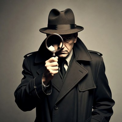 Detective holding magnifying glass