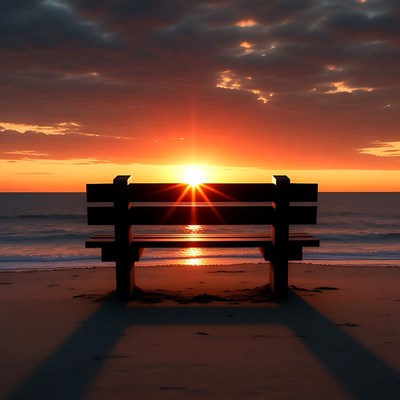 Silhouette bench sunset beach