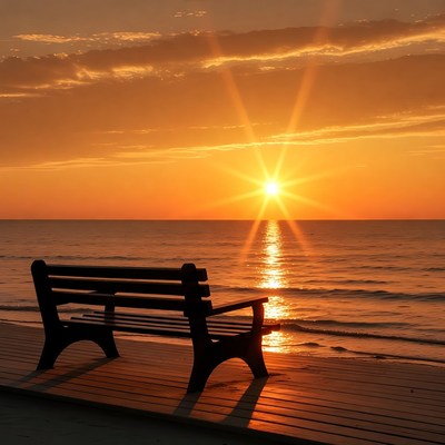 Sunset bench on beach pier