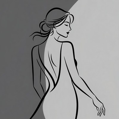 Elegant woman in backless dress silhouette
