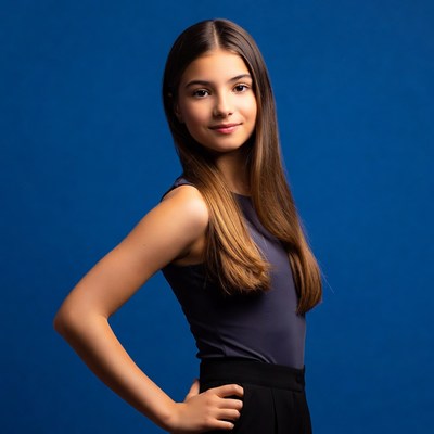 Teen girl smiling on blue background