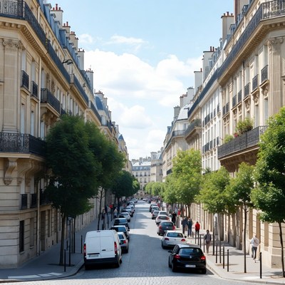 Paris Street with Haussmann Buildings