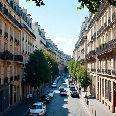 Parisian Street with Classic Haussmann Buildings