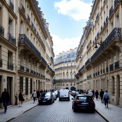 Paris Narrow Street with Pedestrians
