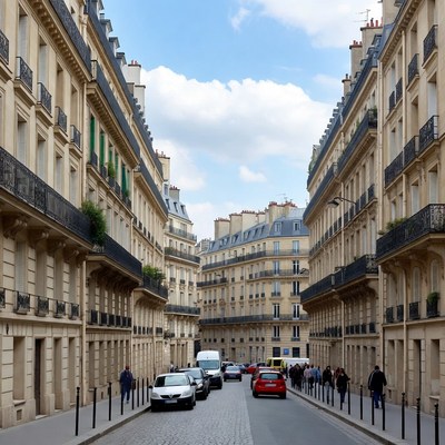 Paris Street with Classic Haussmann Buildings