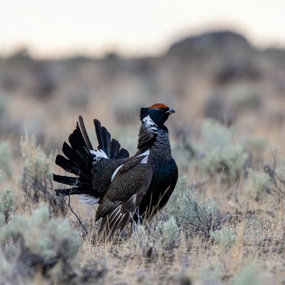 Male Sage Grouse Displaying Feathers