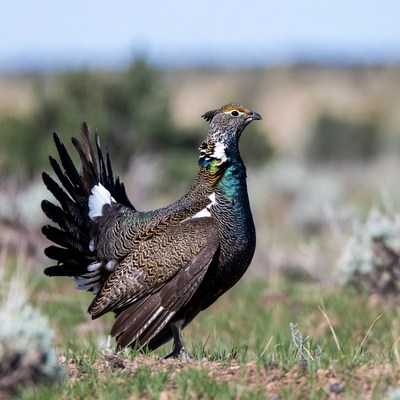 Male Sage Grouse Displaying Feathers