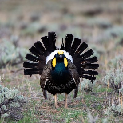 Male Sage Grouse Displaying Tail Feathers