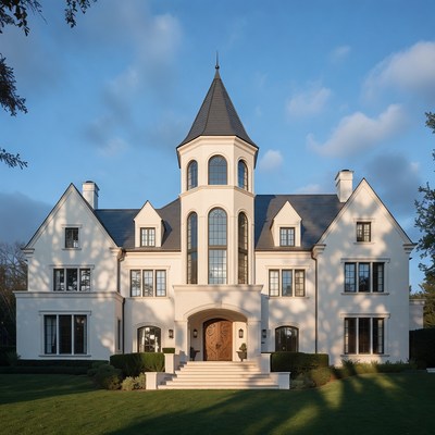 Luxury White Mansion with Turret