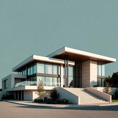 Modern White House with Glass Windows