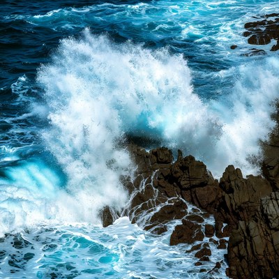 Ocean Wave Crashing on Rocks