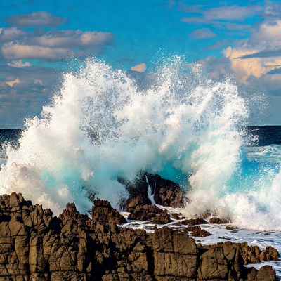 Ocean Wave Crashing on Rocks