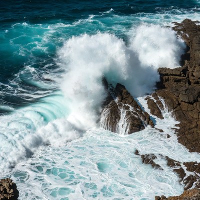 Ocean Waves Crashing on Rocks