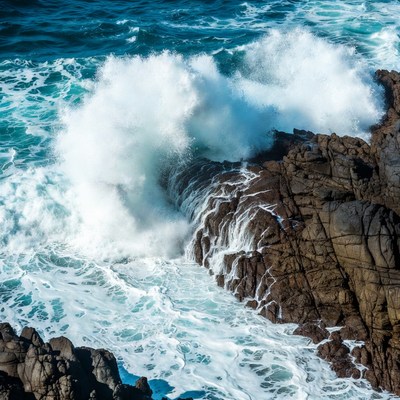 Ocean Waves Crashing on Rocks