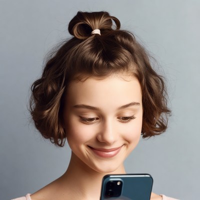 Girl smiling at iPhone