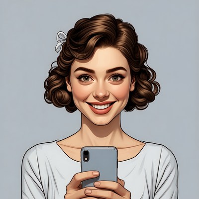 Smiling woman holding smartphone