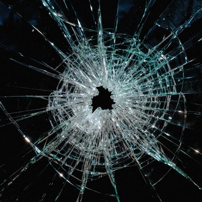 Cracked Glass with Bullet Hole