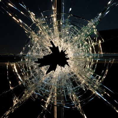 Shattered Glass Window at Night