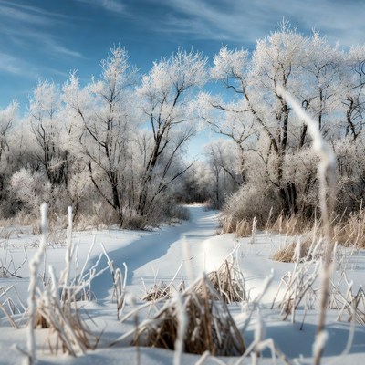Snowy Path Through Frosted Trees