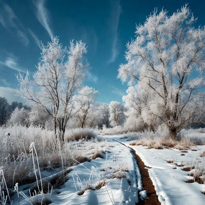 Snowy Trees in Winter Field