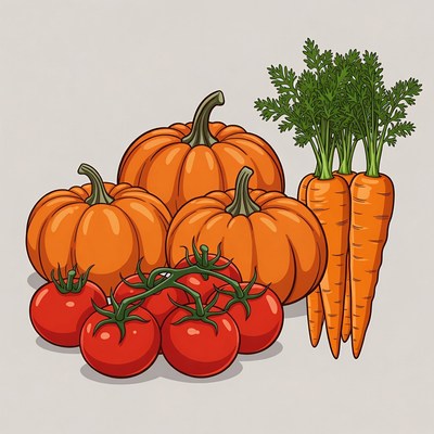 Pumpkins Tomatoes Carrots Illustration