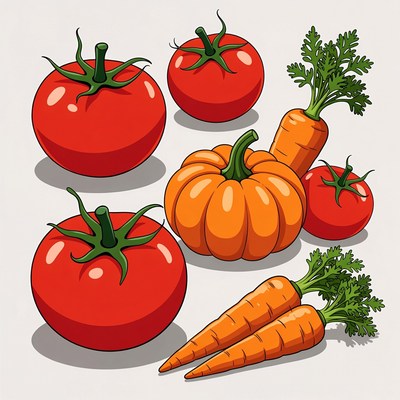 Tomatoes Pumpkins Carrots Illustration