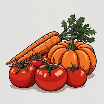 Carrots Tomatoes Pumpkins Illustration
