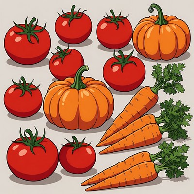 Tomatoes Pumpkins Carrots Cilantro Illustration
