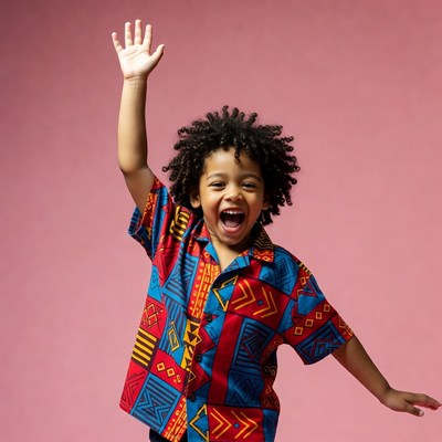 Happy Black boy waving hand