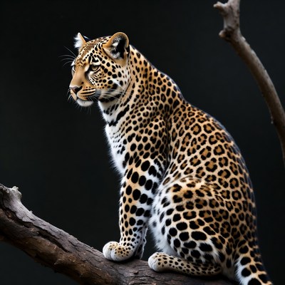 Leopard sitting on tree branch