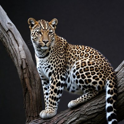 Leopard sitting on tree branch