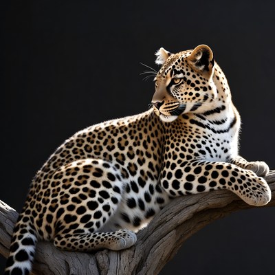 Leopard lounging on tree branch