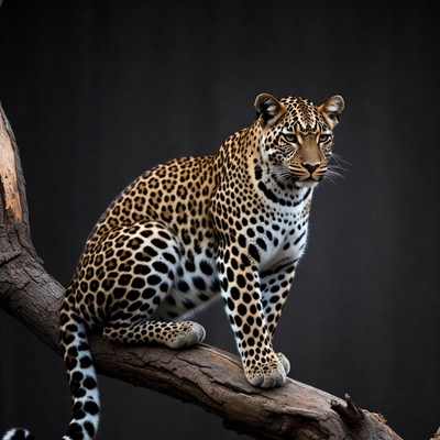 Leopard sitting on tree branch