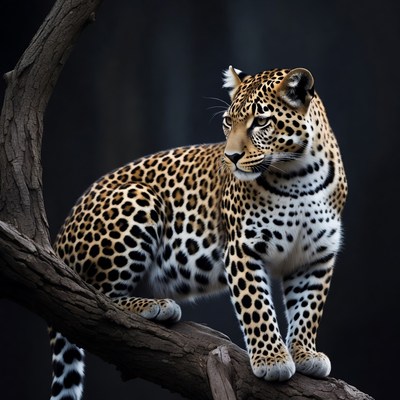 Leopard perched on tree branch