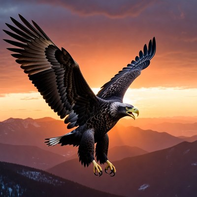 Bald Eagle Flying Over Mountains