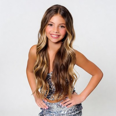Young girl in sparkly dress smiling
