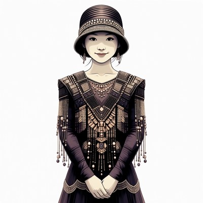 Asian woman in 1920s flapper dress