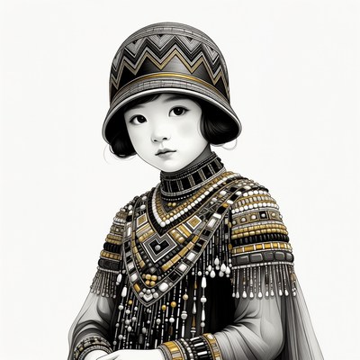 Asian girl in ornate cloche hat