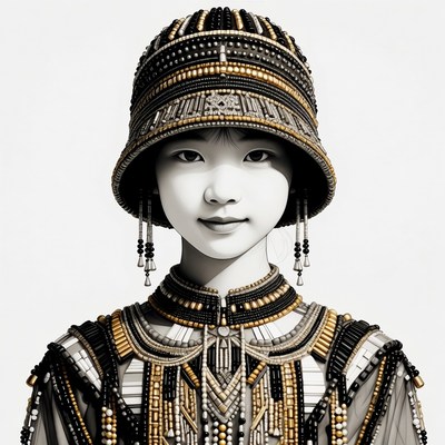Asian girl in beaded cloche hat