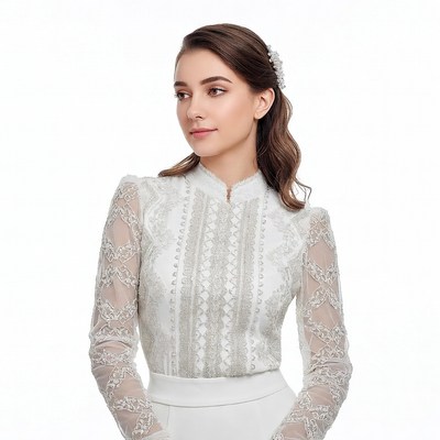 Woman in white lace bridal blouse