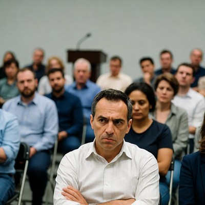 Man arms crossed in audience
