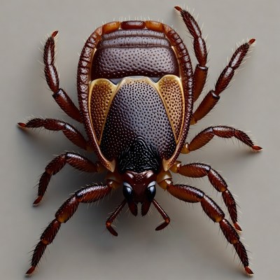 Brown Tick Arachnid on Gray Background