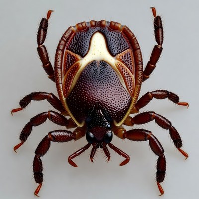 Red tick arachnid on white background