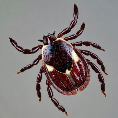 Red-legged Tick on Gray Background