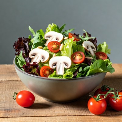 Fresh salad with mushrooms and tomatoes