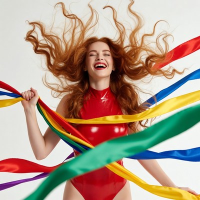 Redhead woman with colorful ribbons