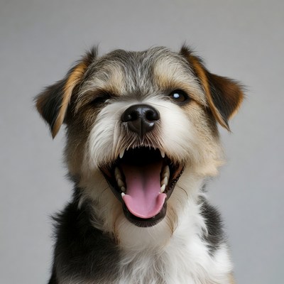 Dog yawning with open mouth