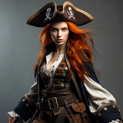 Redhead woman in pirate hat