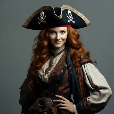 Redhead woman in pirate hat